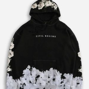 Civil Regime (Black and White) Roses Hoodie in Dip Dye Wash Size Large